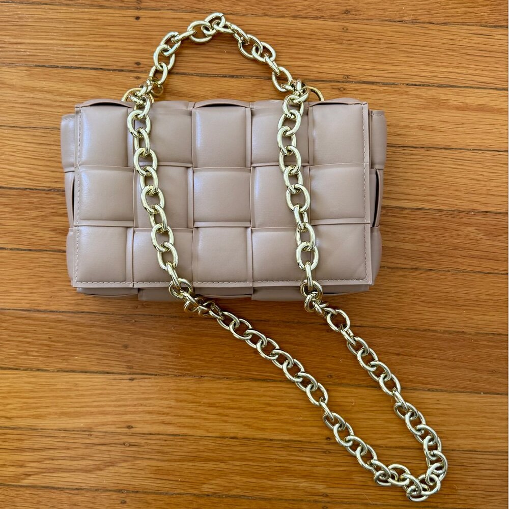 Nude Woven Cassette Style Chain Crossbody Bag